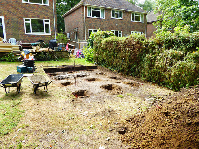 Stage 3 shows the holes ready for the screw pile