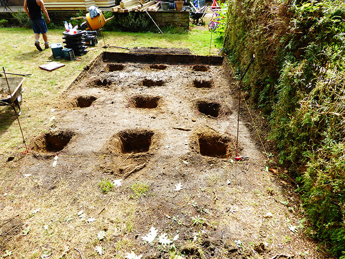 Stage 4 shows the completed holes ready for the screw piles