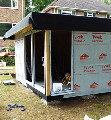 Half built garden room in Esher, Surrey